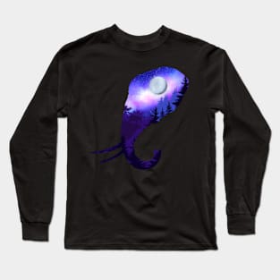 Blue Elephant Head Silhouette Long Sleeve T-Shirt